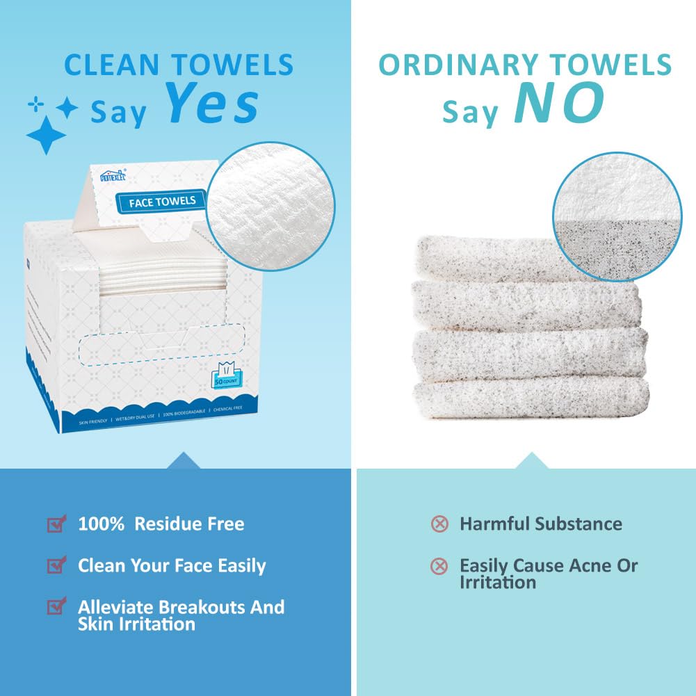 HOMEXCEL Face Towels,Disposable Makeup Remover Wipes,Super Soft Biodegradable Dry Facial Hand Clean Facial Towels Wash Cloth for Sensitive Skin, 50 Count