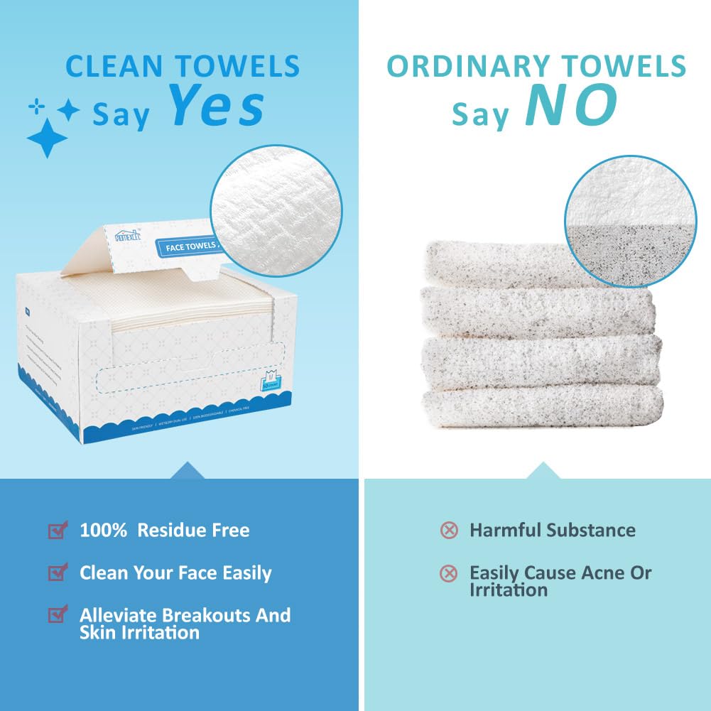 HOMEXCEL Face Towels,Disposable Makeup Remover Wipes,Super Soft Biodegradable Dry Facial Hand Clean Facial Towels Wash Cloth for Sensitive Skin, 50 Count