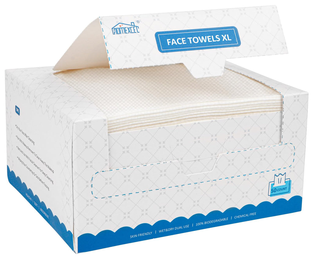 HOMEXCEL Face Towels,Disposable Makeup Remover Wipes,Super Soft Biodegradable Dry Facial Hand Clean Facial Towels Wash Cloth for Sensitive Skin, 50 Count