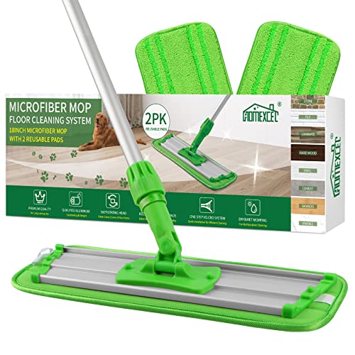 HOMEXCEL Microfiber Mop Floor Cleaning System,18-inch Dust Mop with 2  Reusable Pads for Hardwood,Tile and Vinyl,360-Spin Floor Mop Head &  Extendable