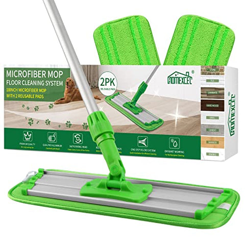 HOMEXCEL Microfiber Mop Floor Cleaning System,18-inch Dust Mop with 2 Reusable Pads for Hardwood,Tile and Vinyl,360-Spin Floor Mop Head & Extendable Handle Household Cleaning Tools for Home&Office