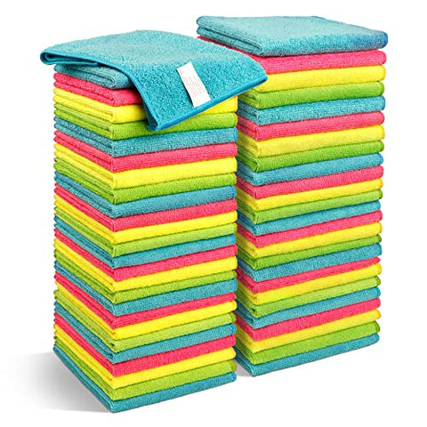 50 Pieces Microfiber Cloths,Super Abosorbent Cleaning Rags for Home,Kitchen,Auto,Bathroom,Hotel(Multiplie Color Assorted)