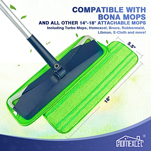 HOMEXCEL Microfiber Mop Pads Compatible with Bona Mop, 18-inch Reusable and Machine Washable Floor Mop Pad Refill, for Multi Surface Wet & Dry Cleaning, Fits Bruce, Rubbermaid, Libman, E-Cloth