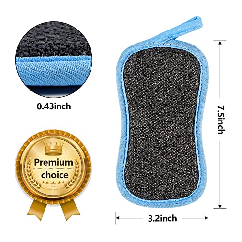 12 Pieces Scrub Microfiber Sponge with Hanger, Non-Scratch Premium Reusable Sponge with Heavy Duty Scrubber for Kitchen Easily Cleaning Dishes, Pots and Pans(Blue)…